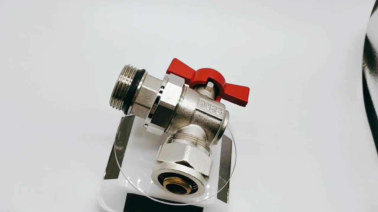 China Two Ways Manual Ptfe Brass 1inch Angle Male Thread Flow Control Water Union Ball Valve With butterfly Handle 1