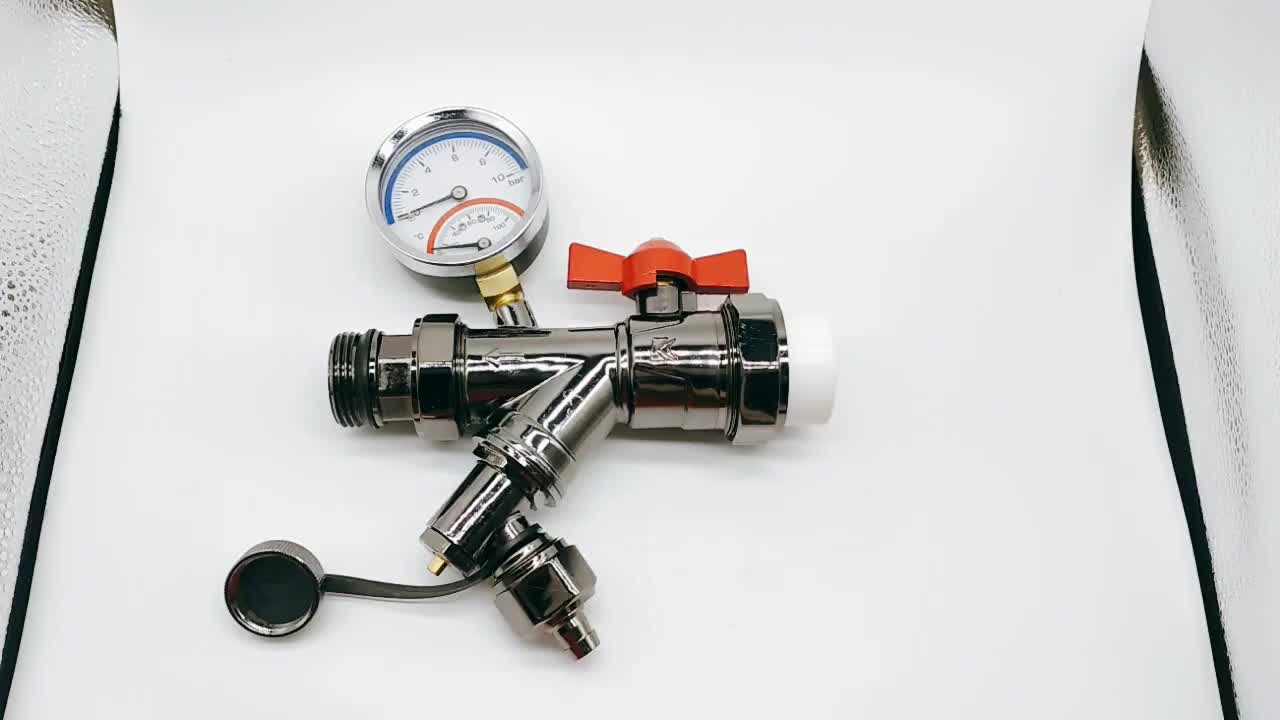 Ptfe Manual1inch Male Thread Copper butterfly Handle Multi-function Vent Water Blow off With Y Filter Pressure Meter Ball Valve 1